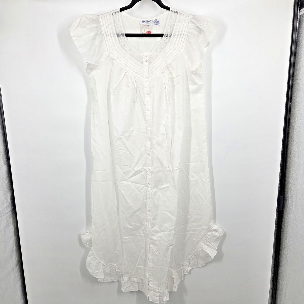 NEW VTG Lewis Frimel Womens M Nightgown White Cotton Pintuck Ruffle Romantic
